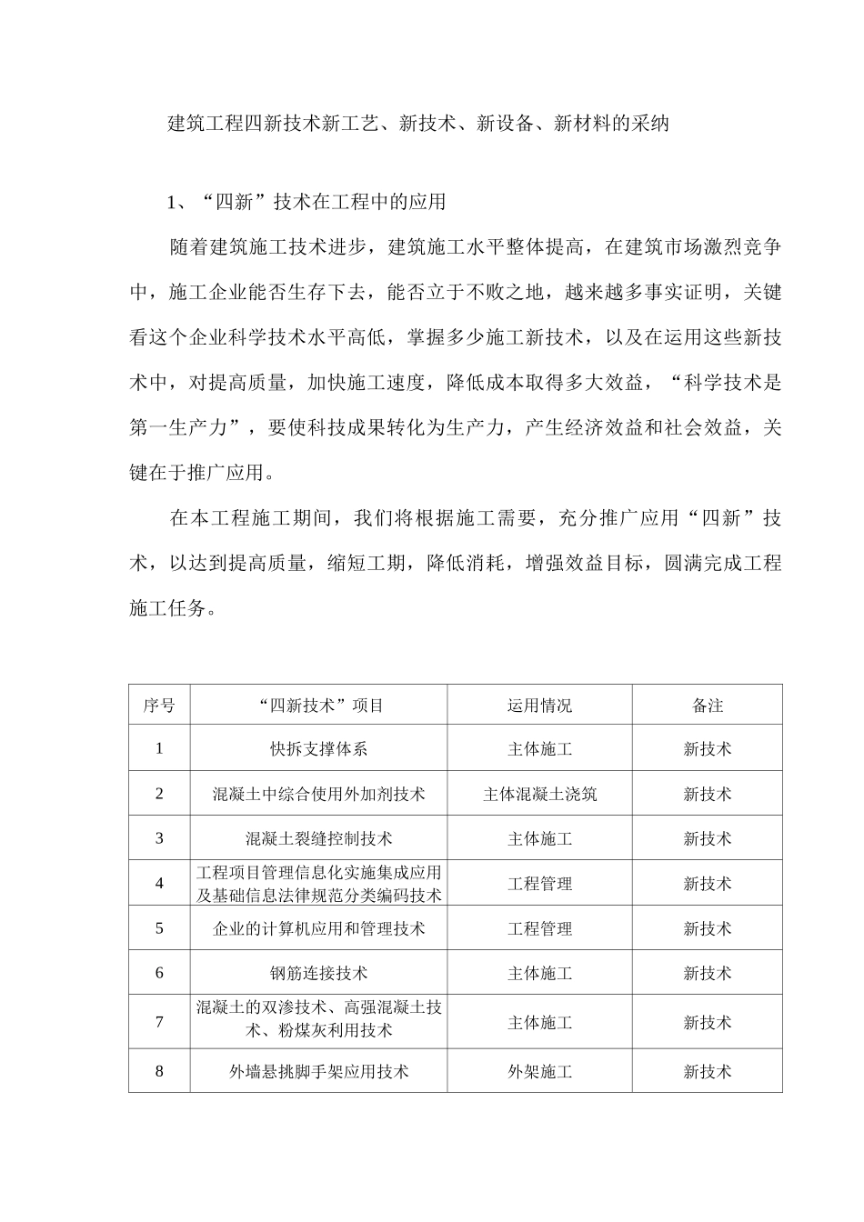 建筑工程四新技术新工艺、新技术、新设备、新材料的采用_第1页