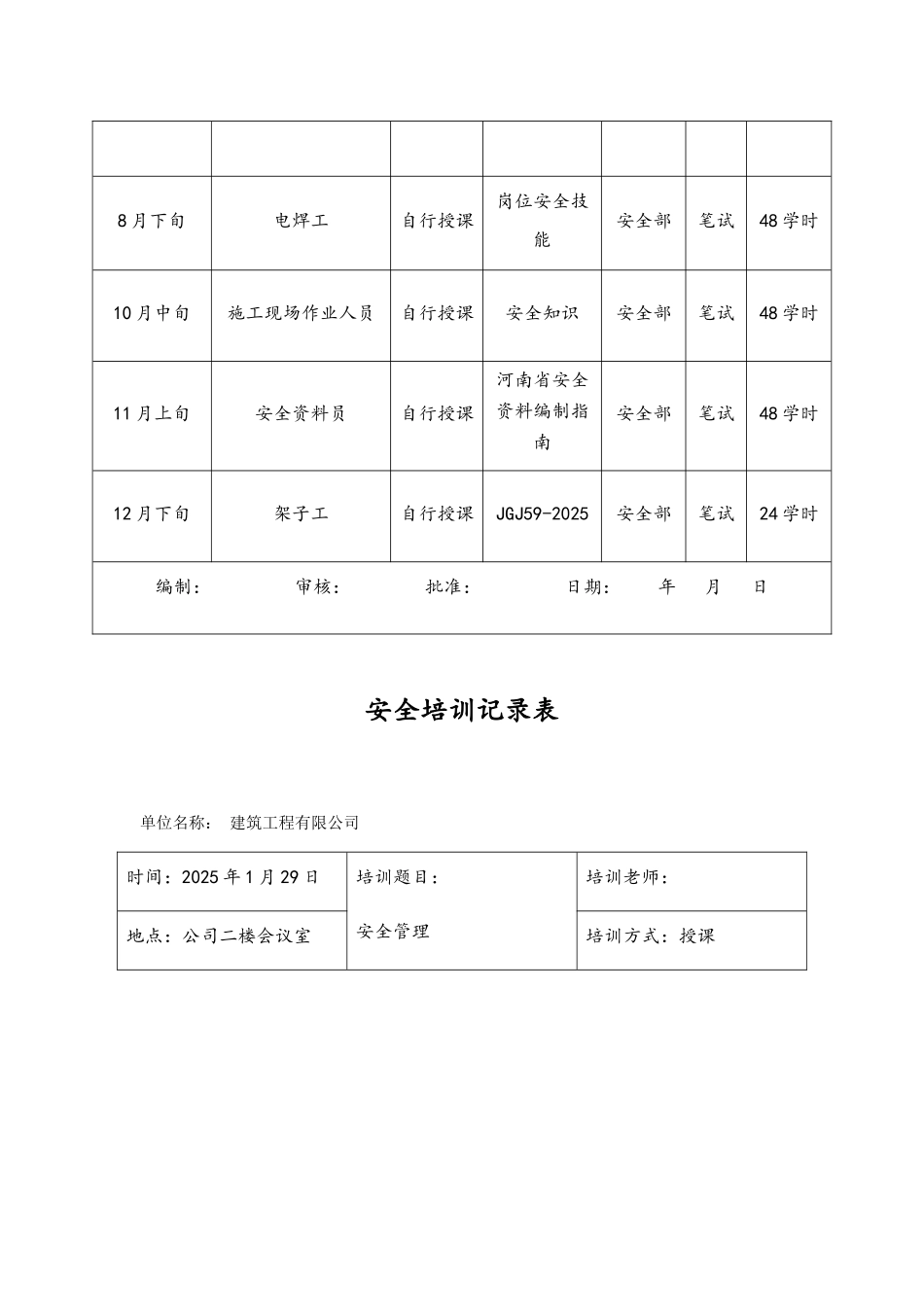 建筑工程有限公司安全教育培训制度及培训记录_第3页