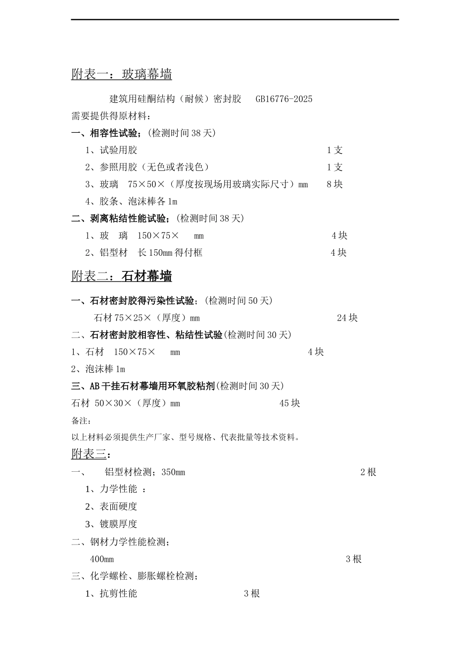 建筑幕墙送检清单_第1页