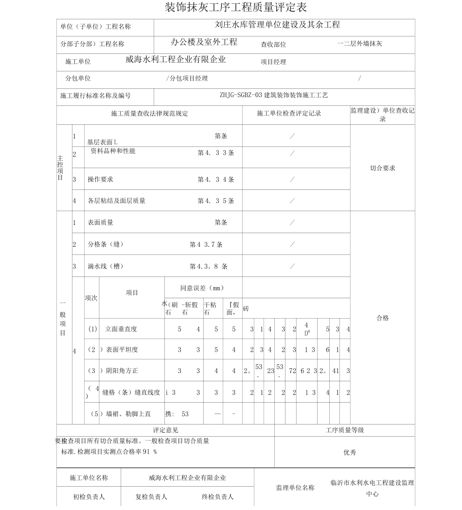 建筑施工-装饰抹灰工程检验批质量验收记录表_第1页