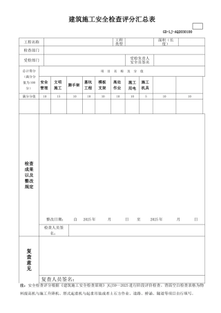 建筑施工安全检查评分表房建市政公路隧道