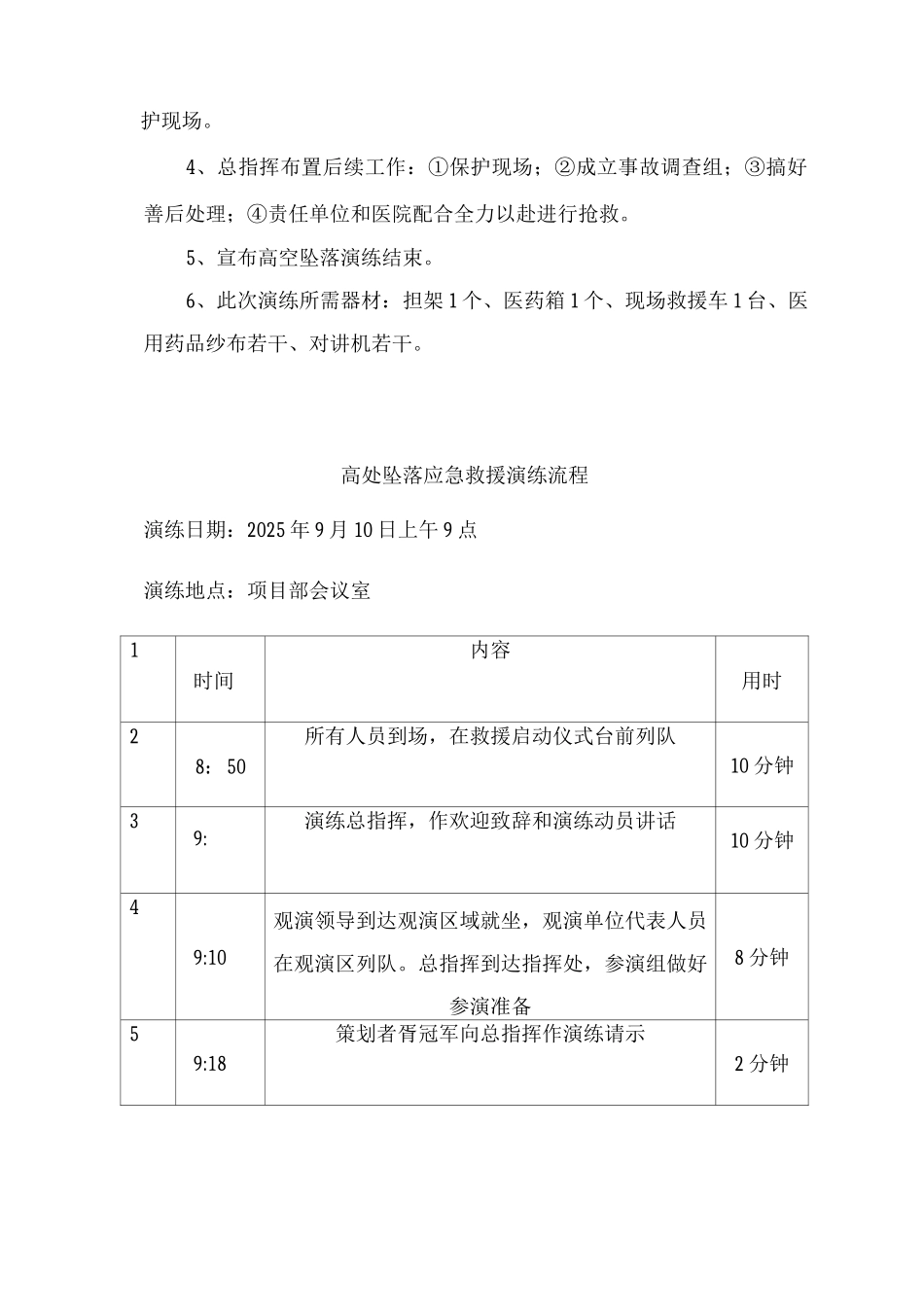 建筑施工高处坠落应急救援演练预案_第3页