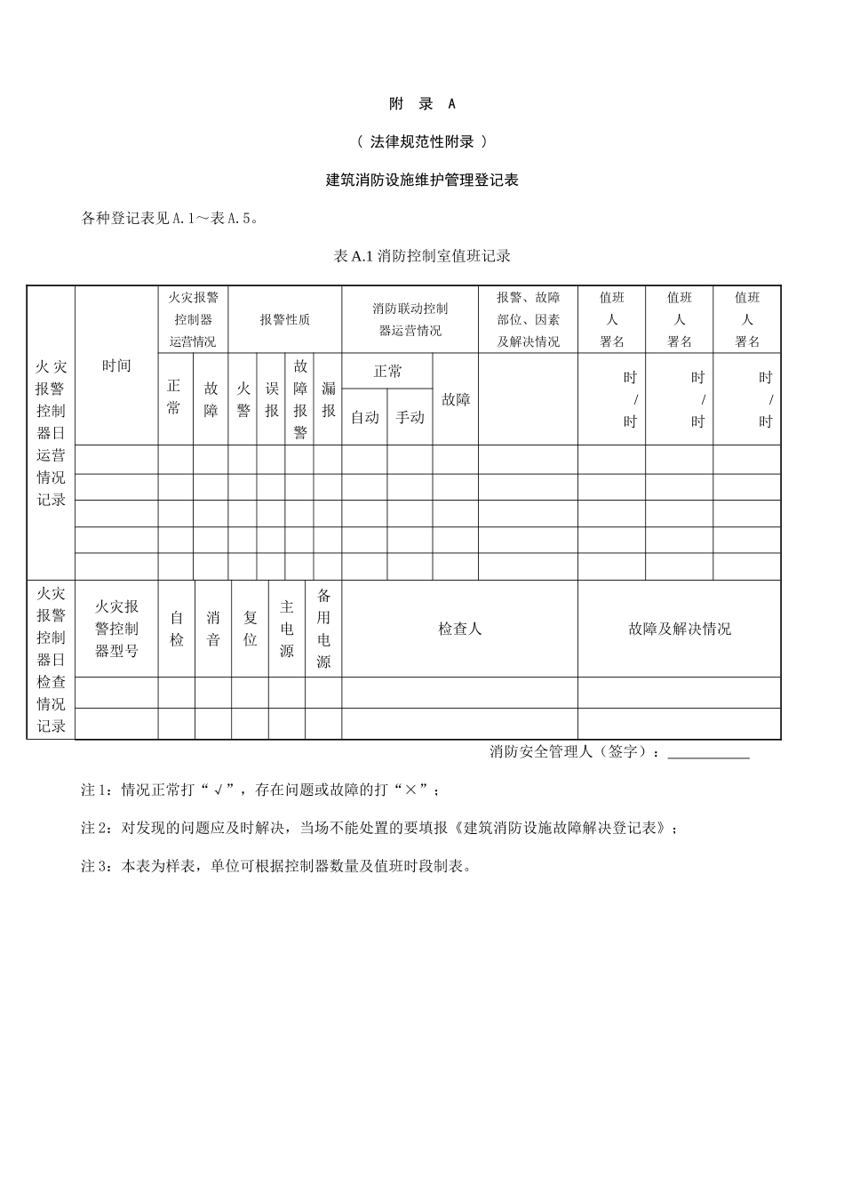 建筑消防设施的维护管理表格_第1页
