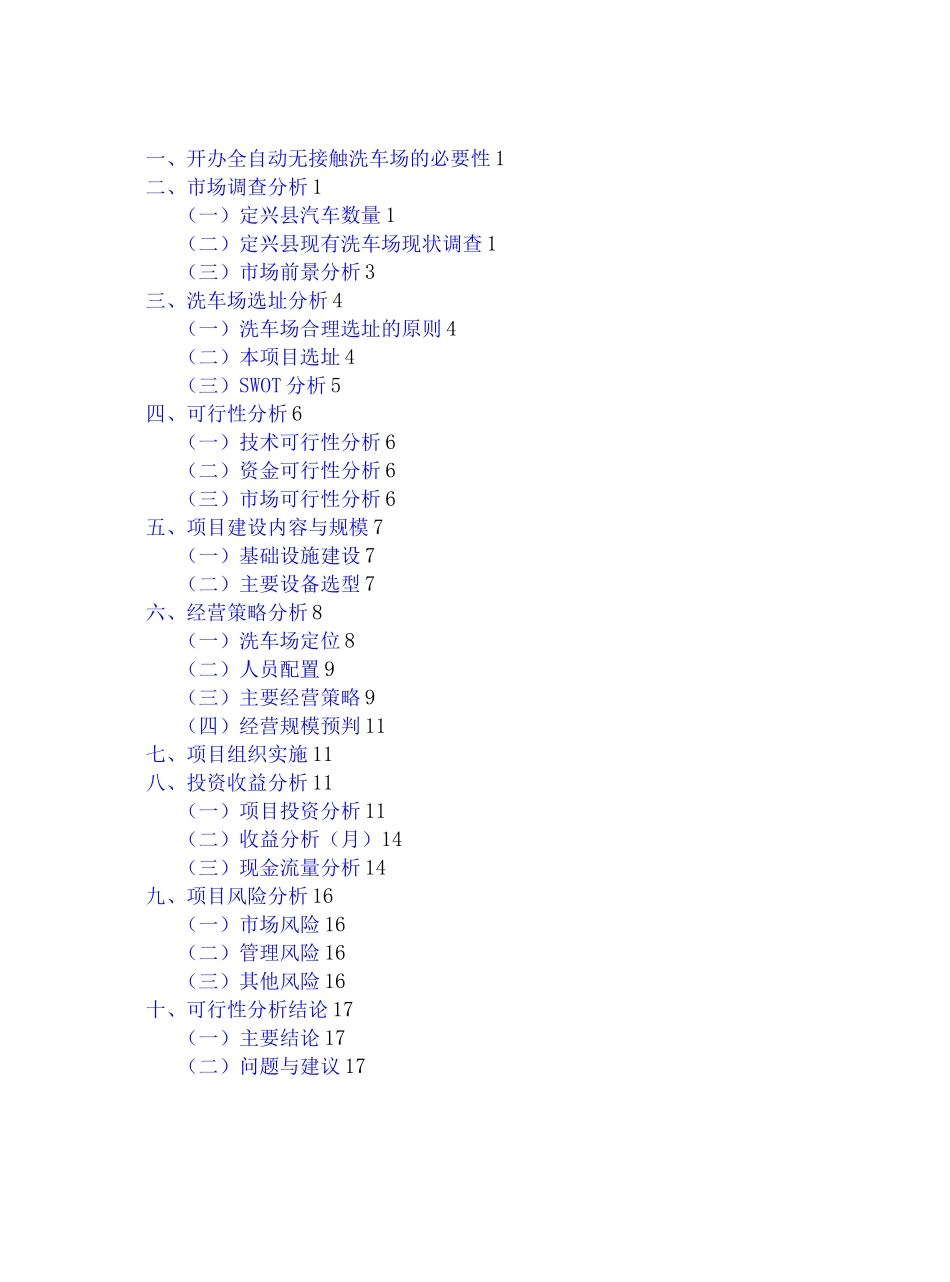 开办全自动无接触洗车场项目可行性研究报告_第1页