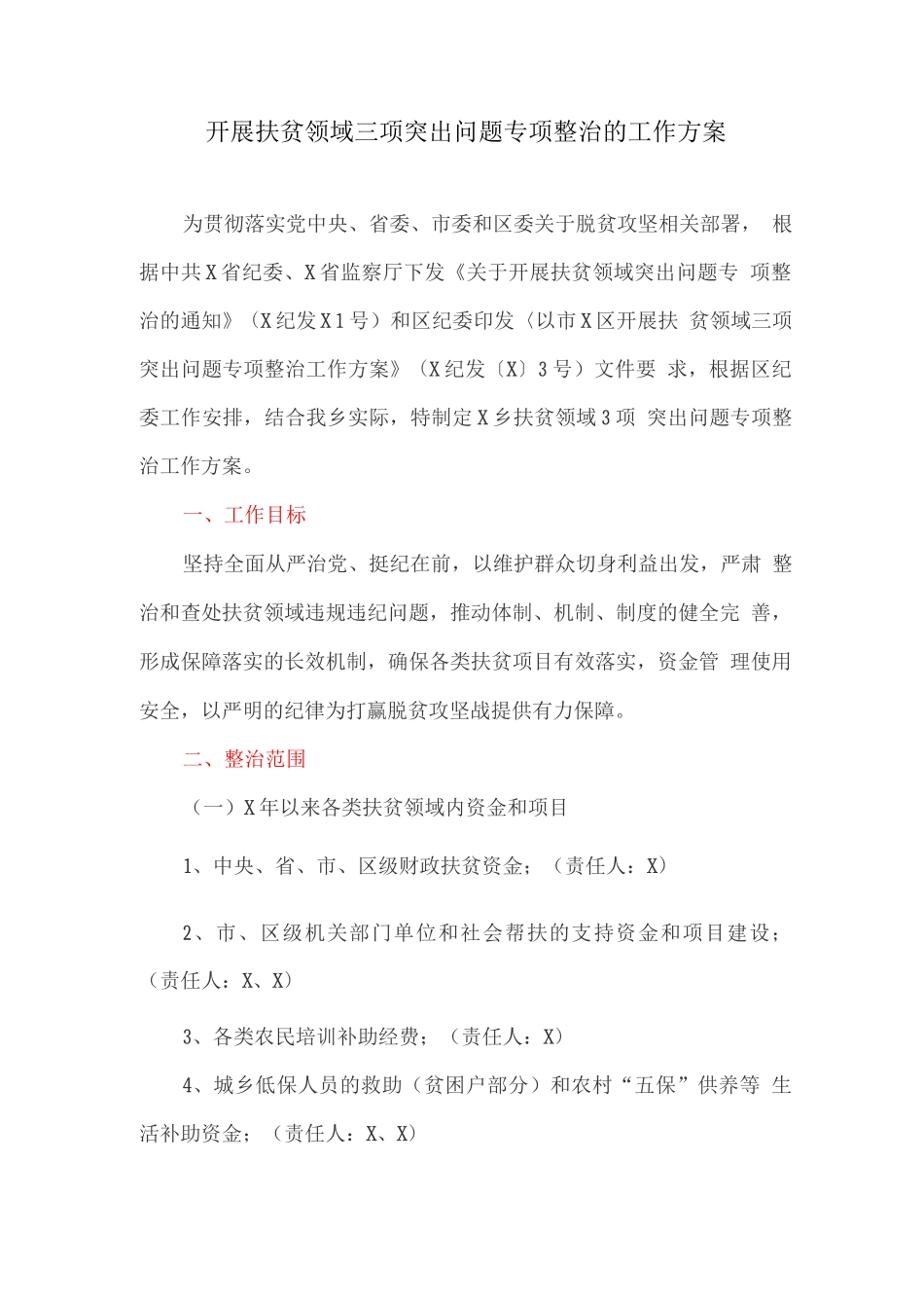 开展扶贫领域三项突出问题专项整治的工作方案_第1页