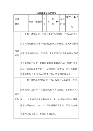 心理咨询记录表样表