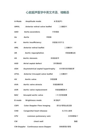 心脏超声术语