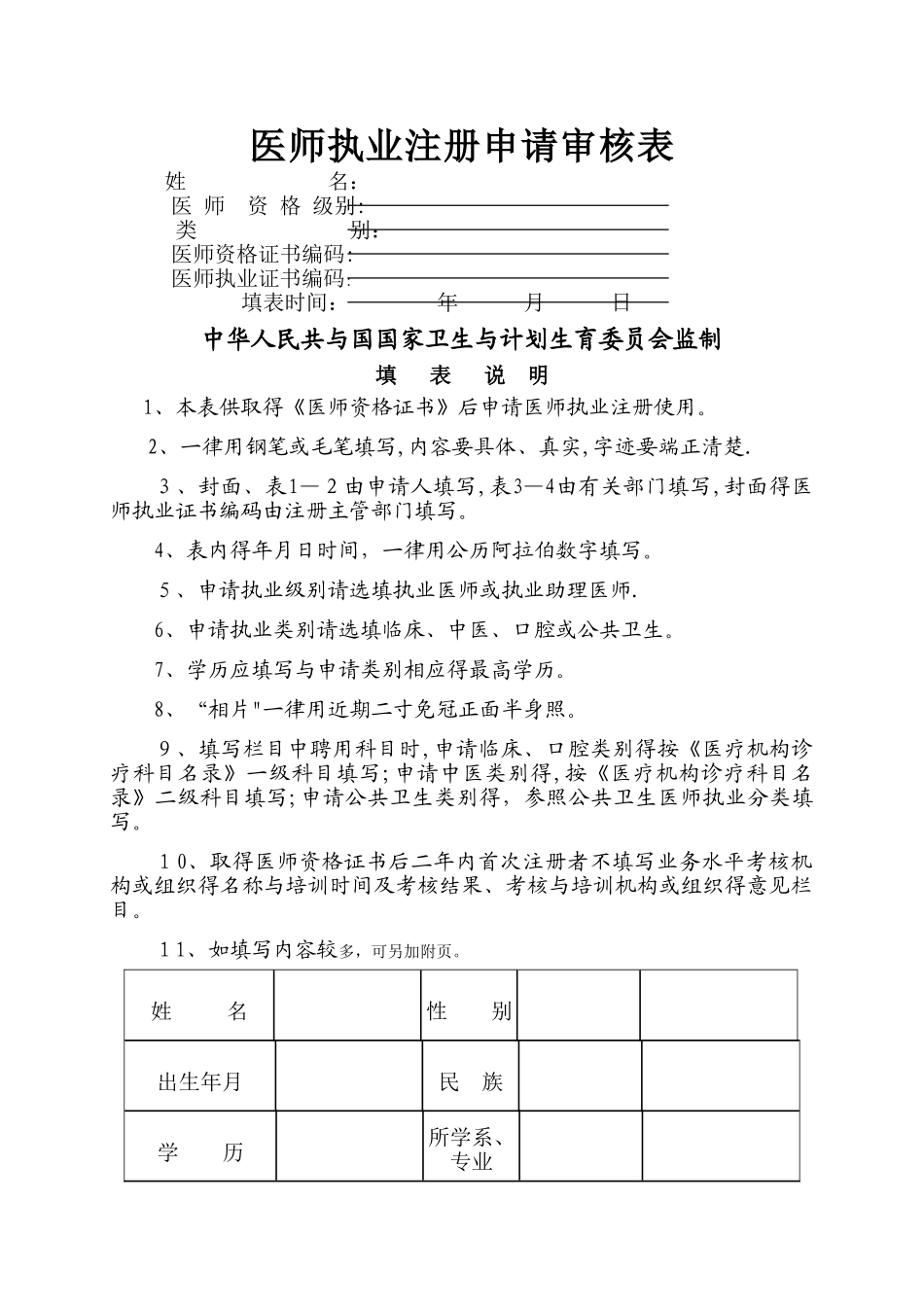 执业医师变更注册表格_第1页