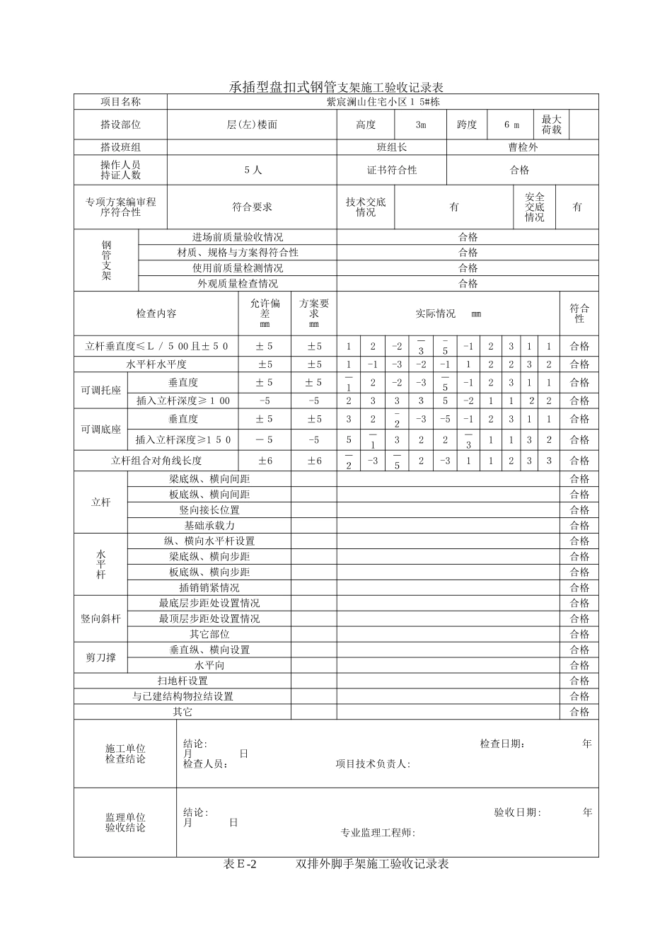 承插型盘扣式钢管支架施工验收记录表格_第2页