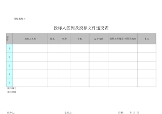 投标人签到及投标文件递交表表X
