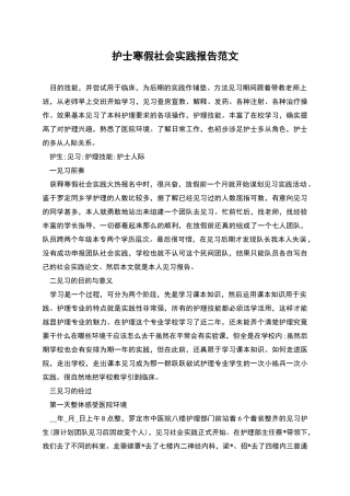 护士寒假社会实践报告范文