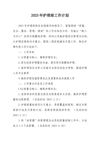 护理部工作计划