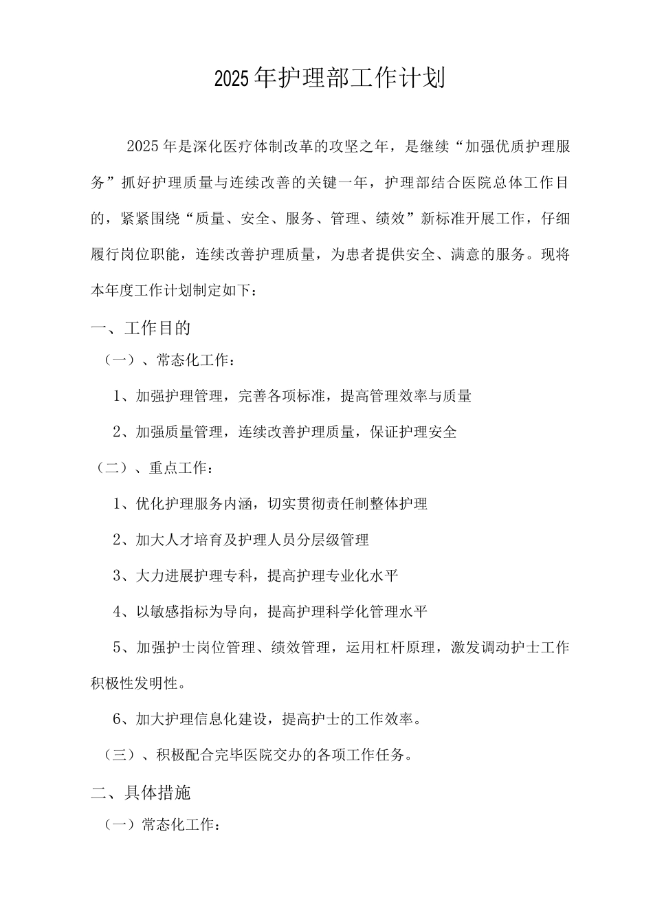 护理部工作计划终版_第1页
