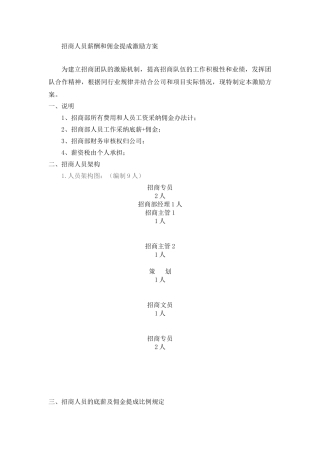 招商人员薪酬和佣金提成激励方案