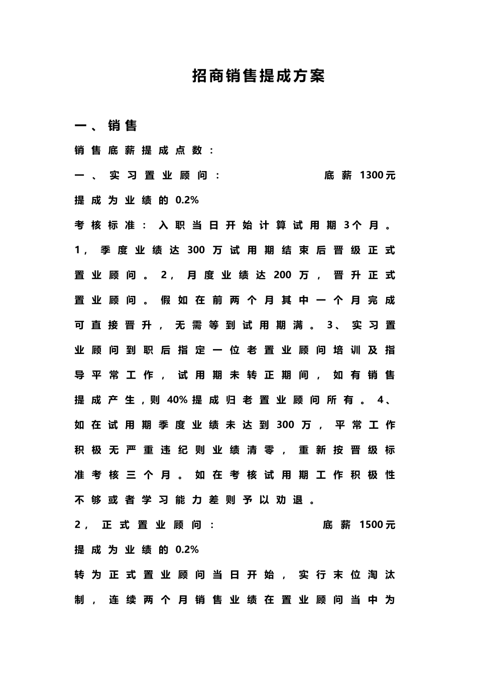 招商销售提成方案_第1页