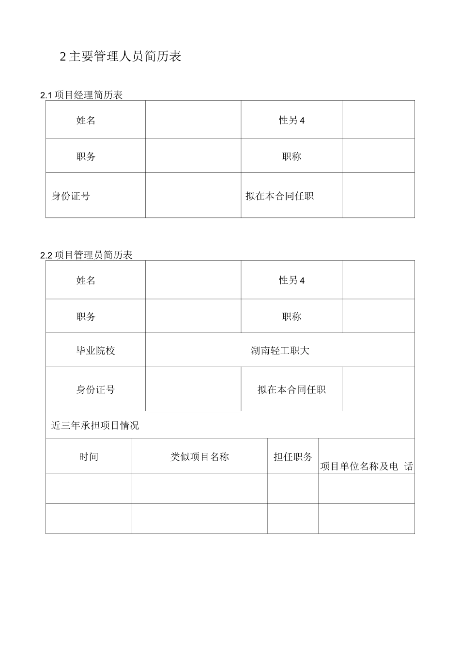 拟投入本项目的人员配备及简历表_第2页