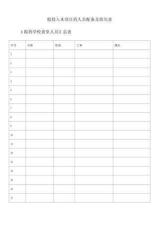 拟投入本项目的人员配备及简历表