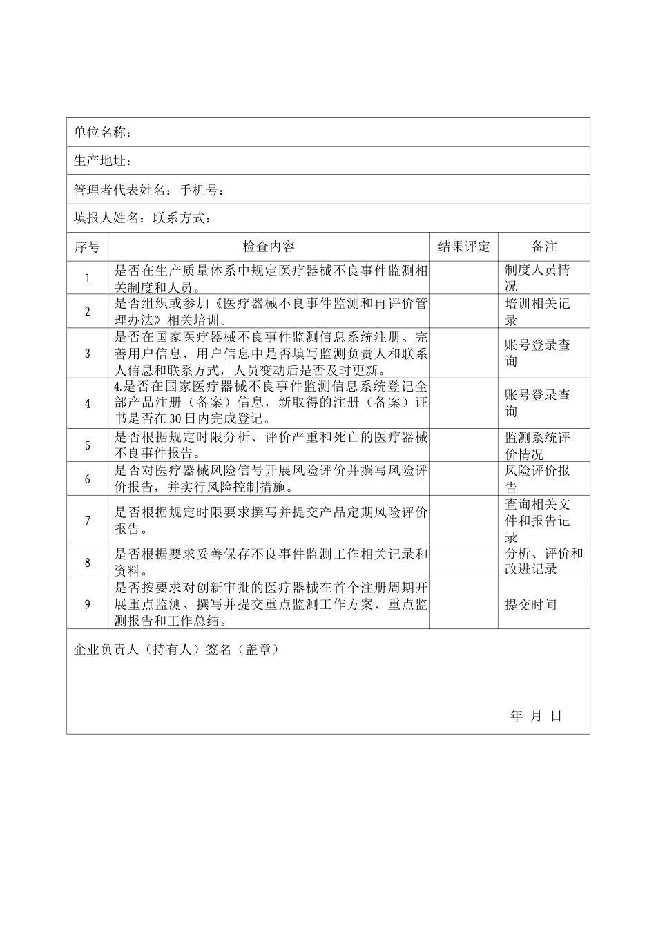 持有人医疗器械不良事件监测自查记录表_第2页