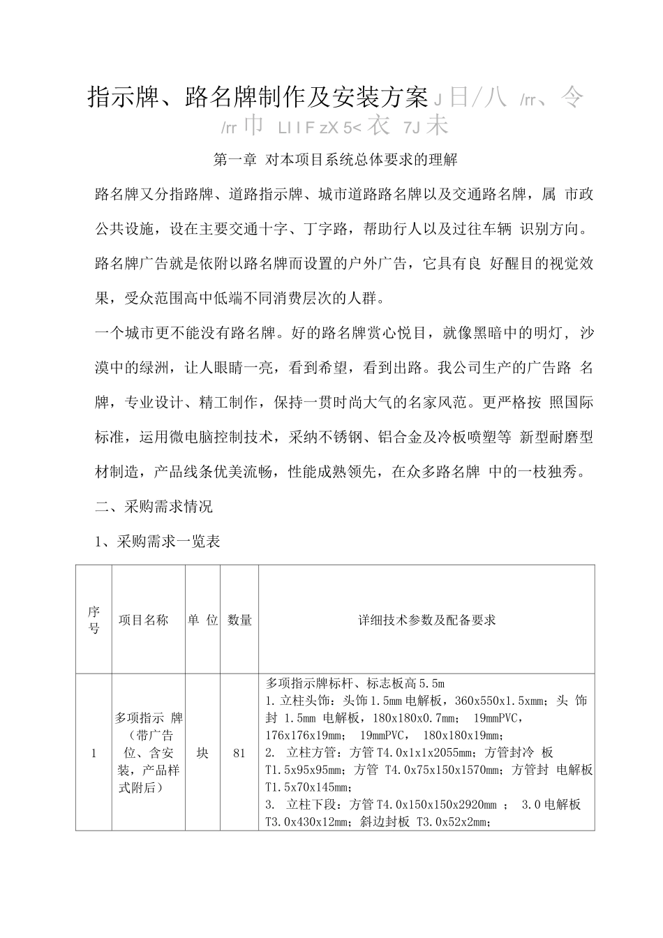指示牌、路名牌制作及安装方案_第1页