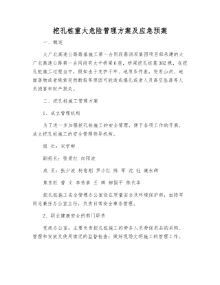 挖孔桩重大危险管理方案及应急预案