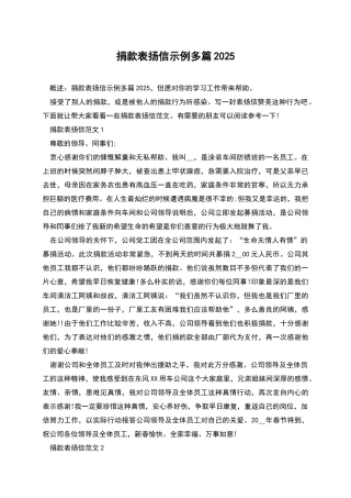 捐款表扬信示例多篇2025