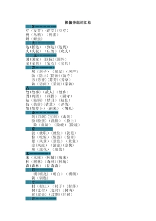 换偏旁组词汇总、偏旁部首专项练习、汉字偏旁部首名称表
