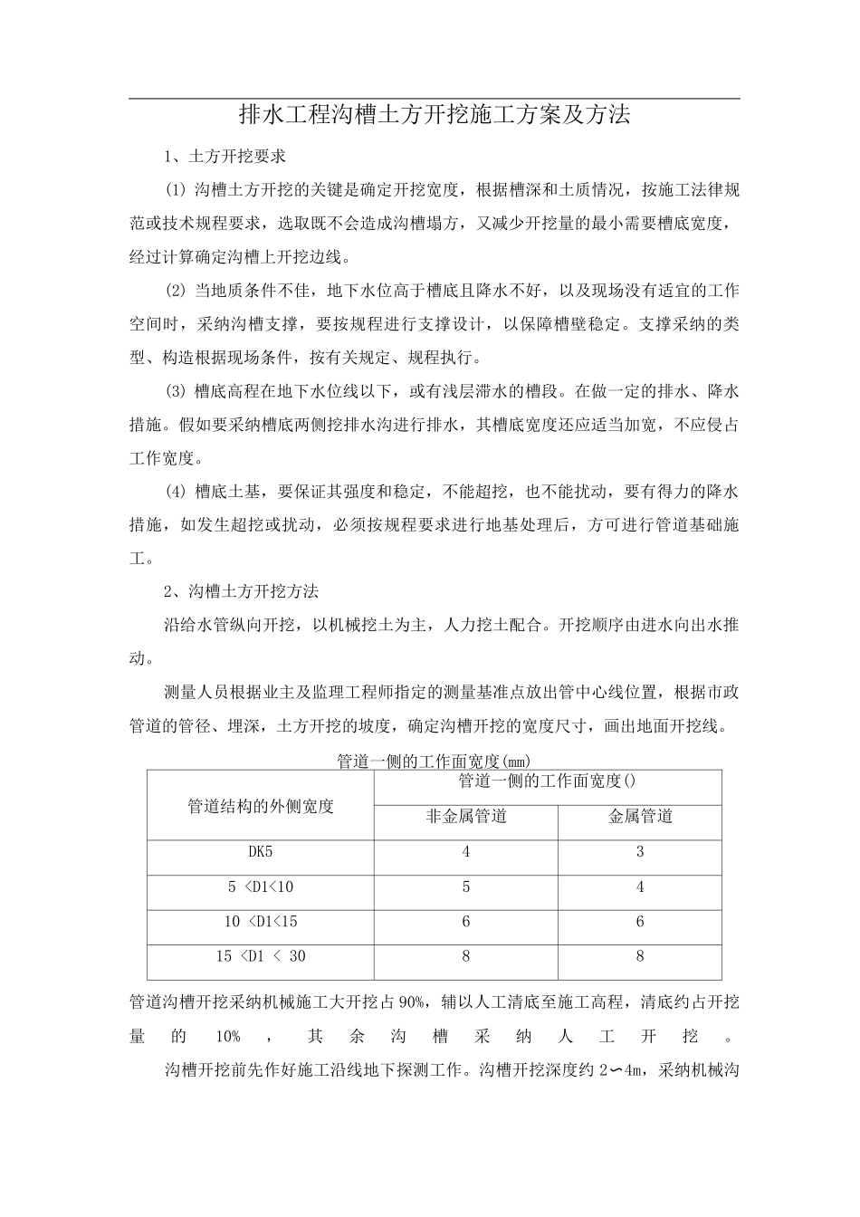 排水工程沟槽土方开挖施工方案及方法_第1页