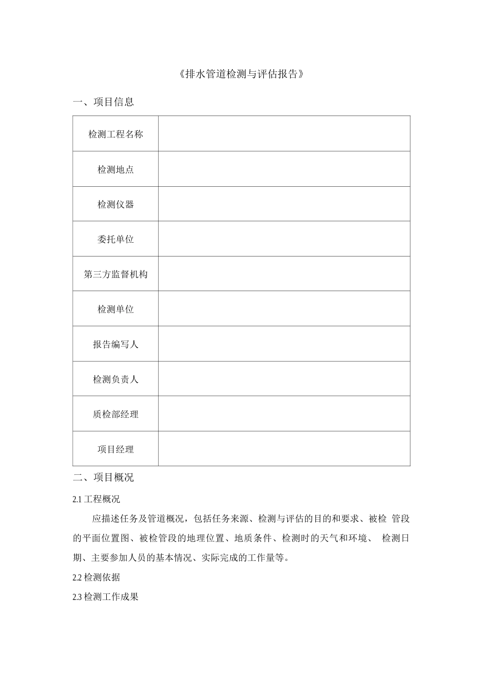 排水管道检测与评估报告模板_第1页