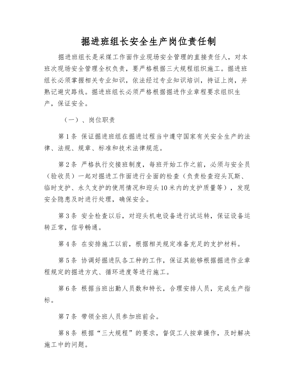 掘进班组长安全生产岗位责任制_第1页