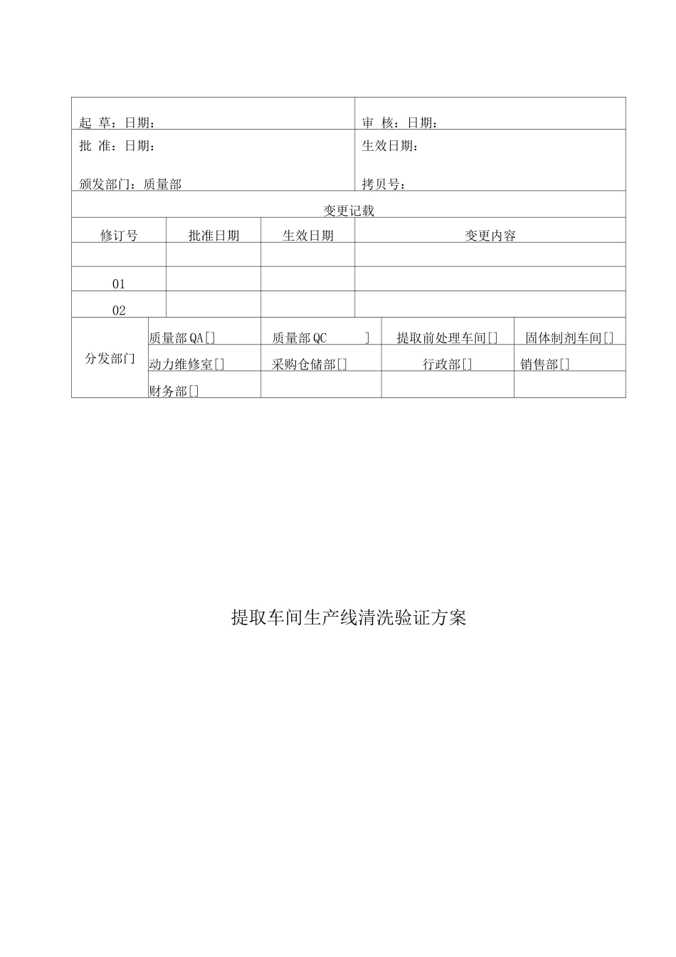 提取车间生产线清洁验证方案_第1页