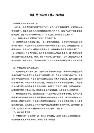 搞好劳资年报工作汇报材料