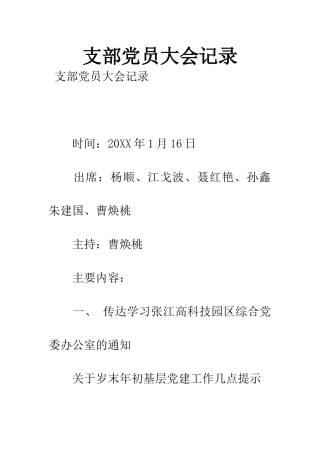 支部党员大会记录