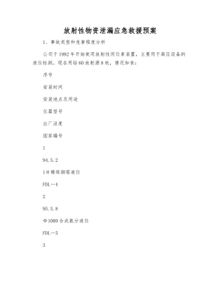 放射性物资泄漏应急救援预案