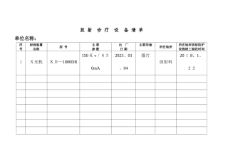 放射诊疗设备清单