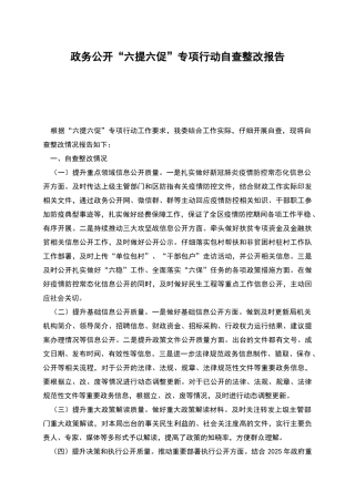 政务公开“六提六促”专项行动自查整改报告