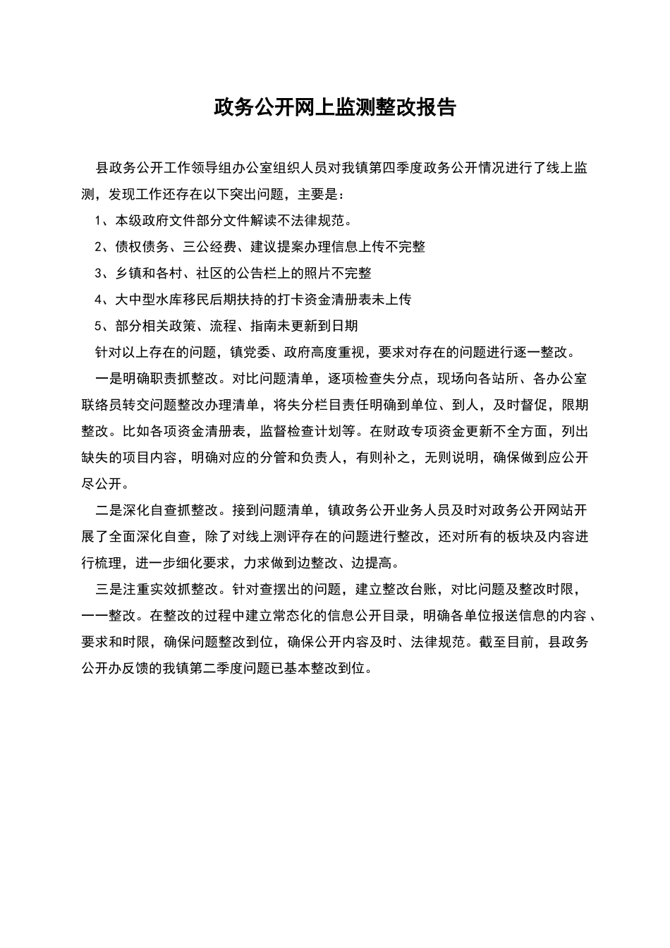 政务公开网上监测整改报告_第1页