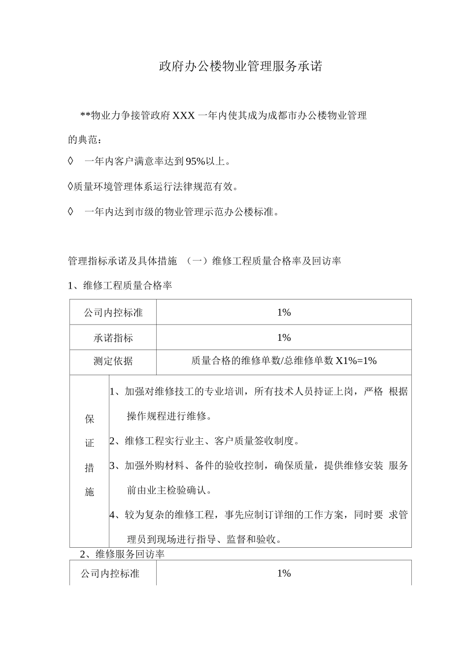 政府办公楼物业管理服务承诺_第1页