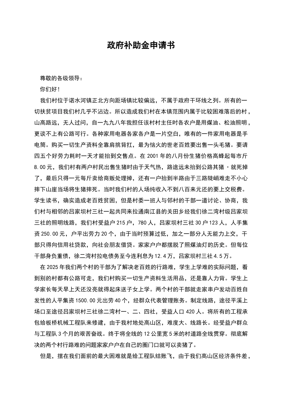 政府补助金申请书_第1页
