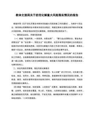 教体文旅局关于防范化解重大风险落实情况的报告