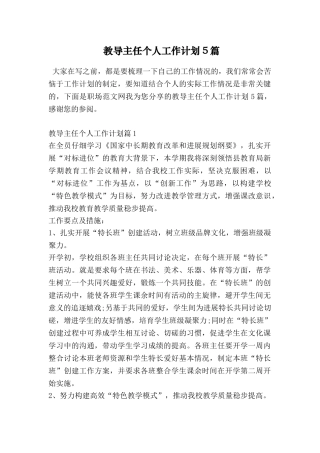 教导主任个人工作计划5篇