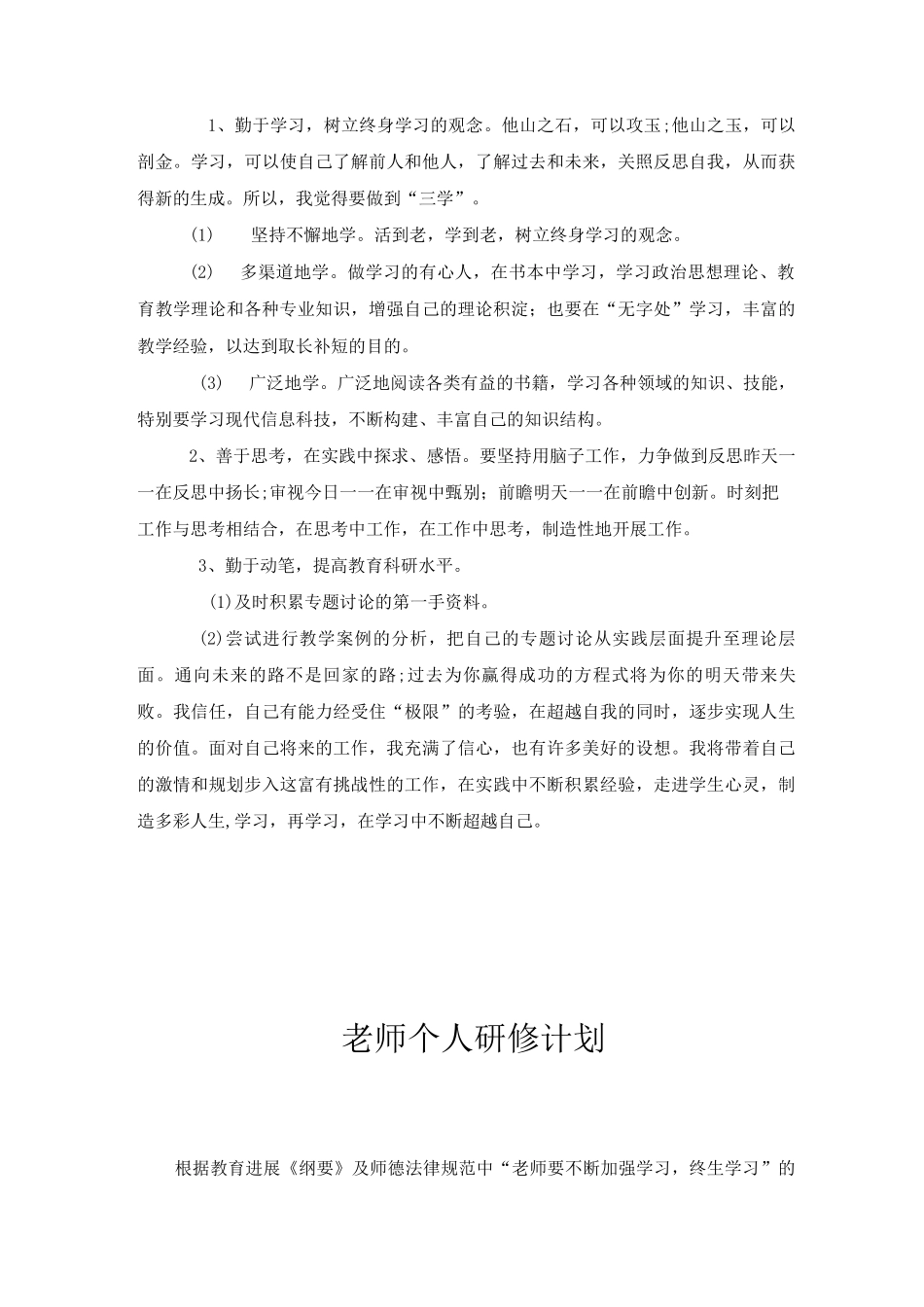 教师个人研修计划_第2页