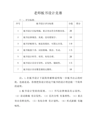 教师板书设计比赛评分标准