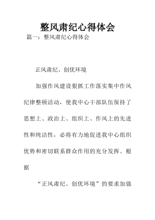 整风肃纪心得体会