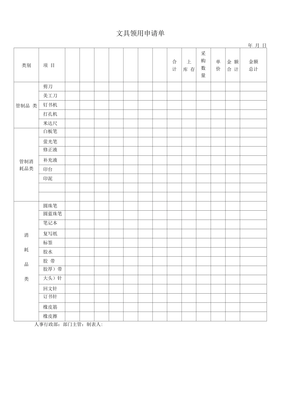 文具领用申请单_第1页