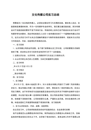 文化传媒公司实习总结