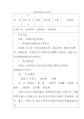 文明单位创建工作会议记录