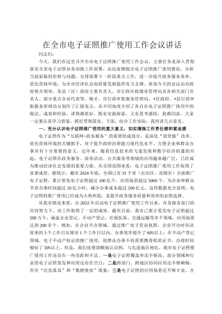 在全市电子证照推广使用工作会议讲话