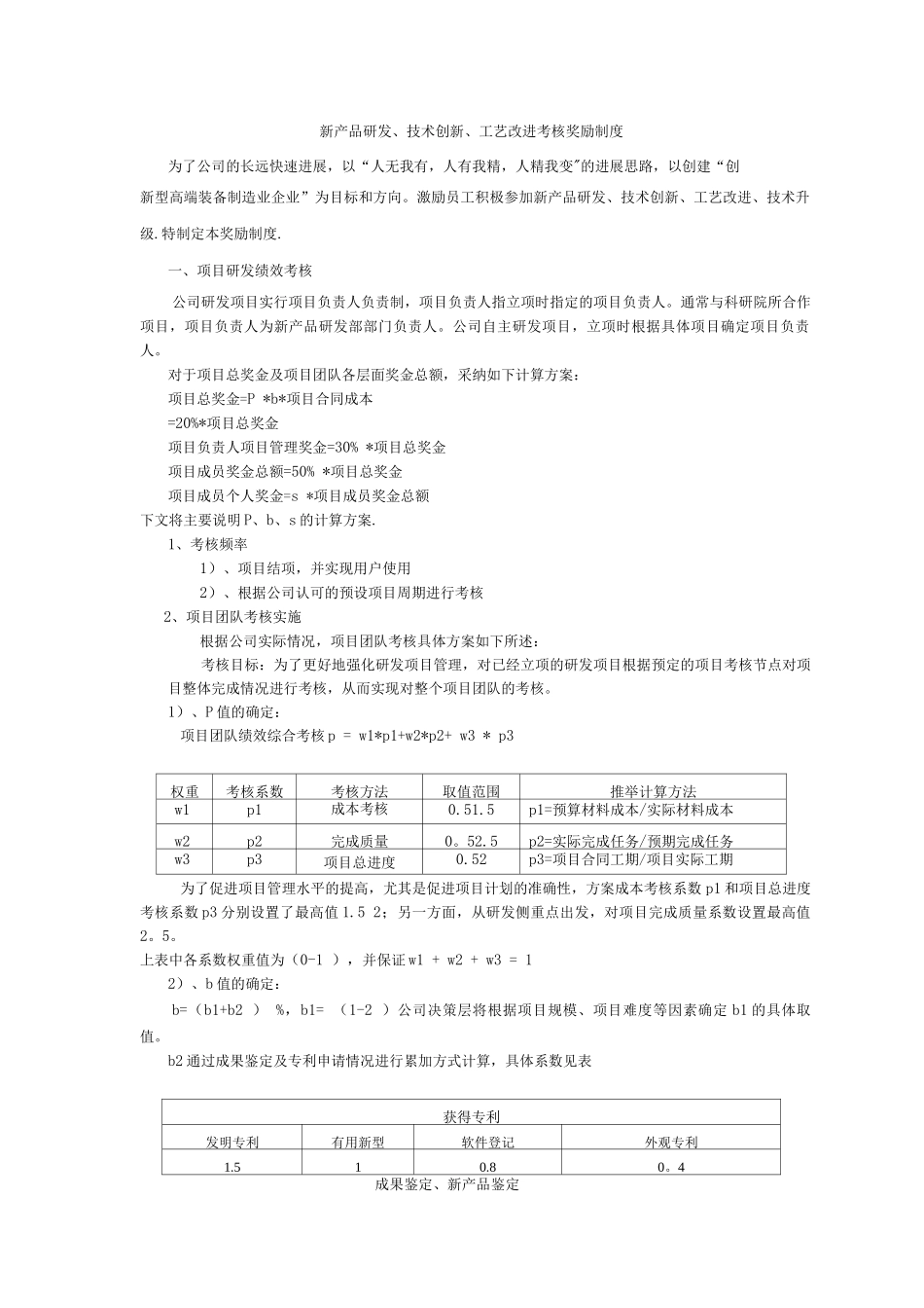 新产品研发、技术创新、工艺改进考核奖励制度_第1页