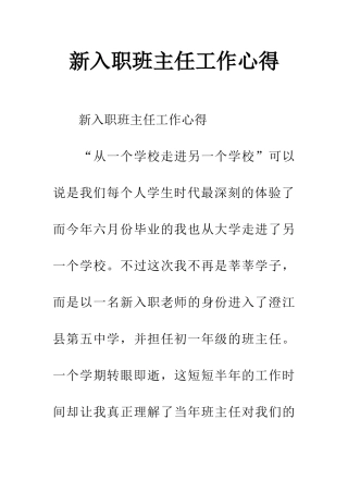 新入职班主任工作心得