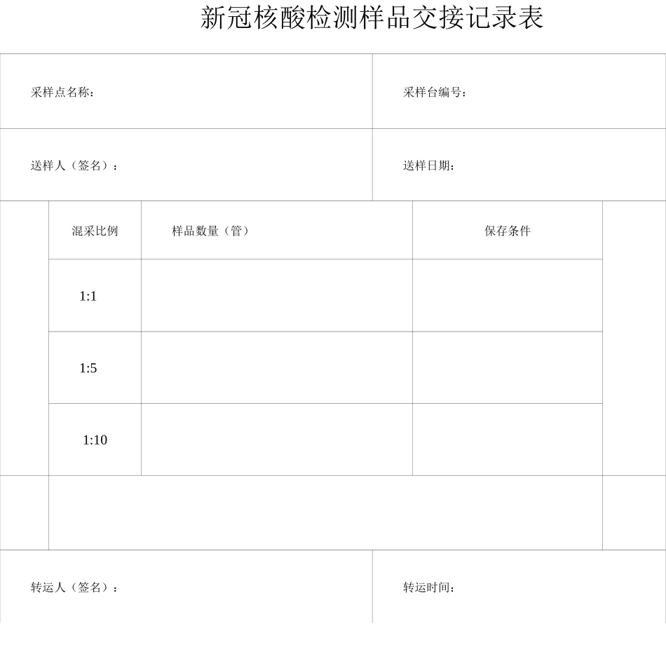 新冠核酸检测样品交接记录表_第1页